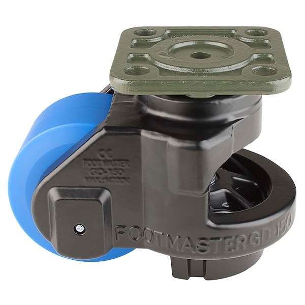 Foot Master Leveling Caster, 90 mm MC Nylon Wheel-Bearing, 100x100 mm Plate, Swivel, 1500 kg Cap, Al Pad, Black GD-150-F-MCD-FBL - main